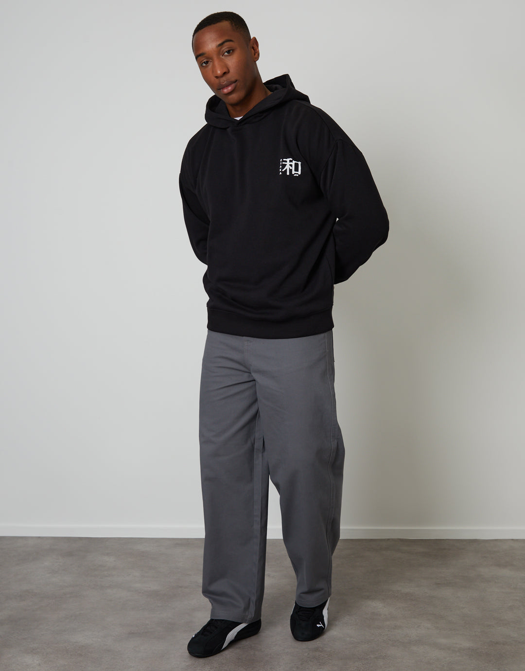 Black Relaxed Fit Graphic Print Hoodie