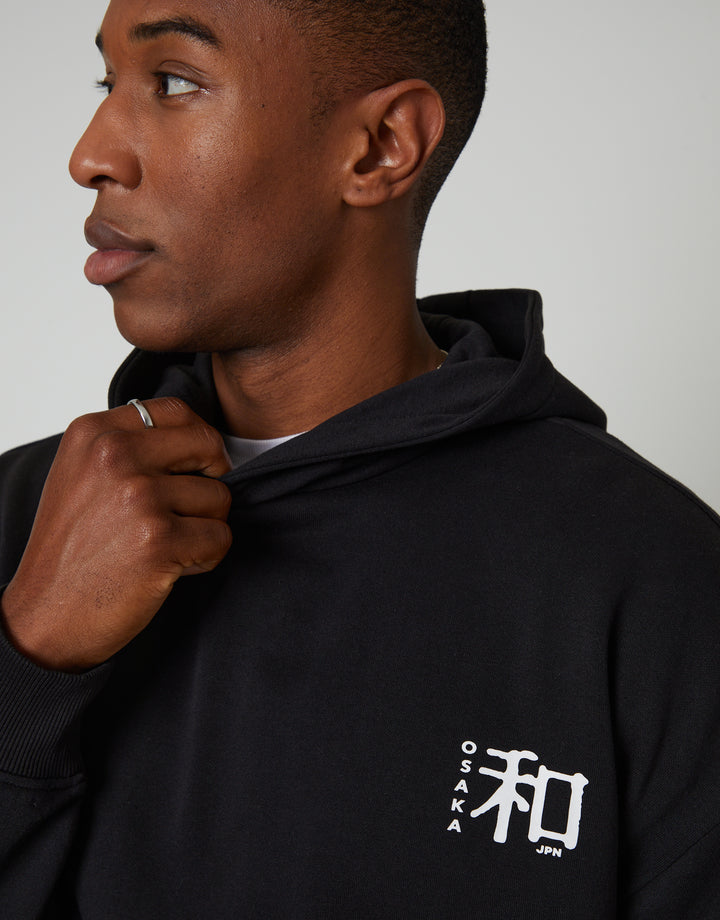 Black Relaxed Fit Graphic Print Hoodie