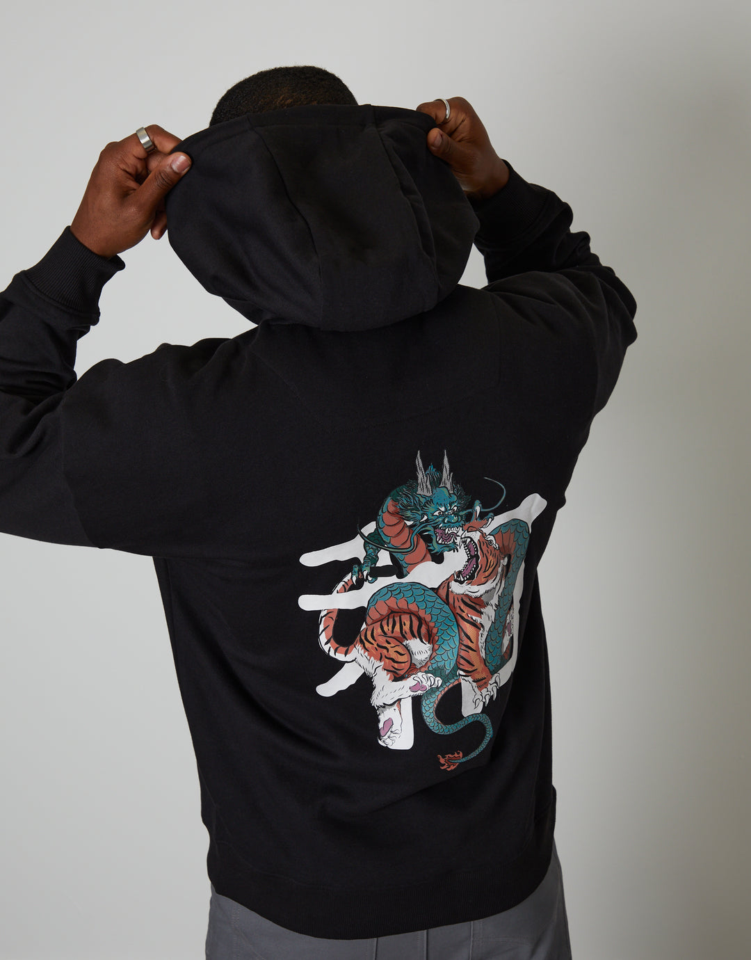 Black Relaxed Fit Graphic Print Hoodie