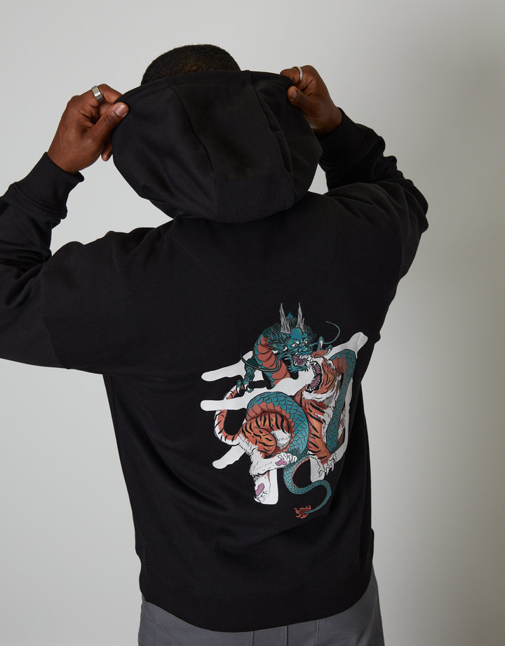 Black Relaxed Fit Graphic Print Hoodie