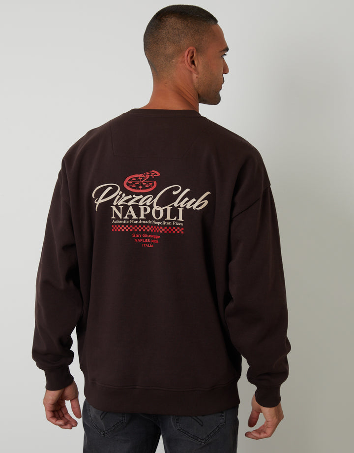 Chocolate Brown Relaxed Fit Graphic Print Crew Neck Sweatshirt