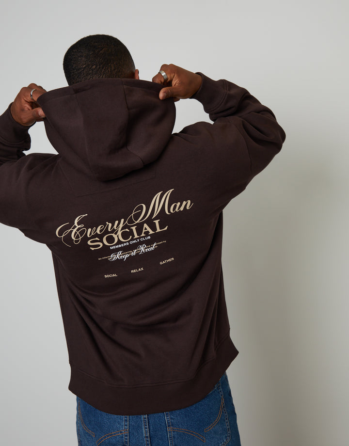 Chocolate Brown Relaxed Fit Graphic Print Hoodie