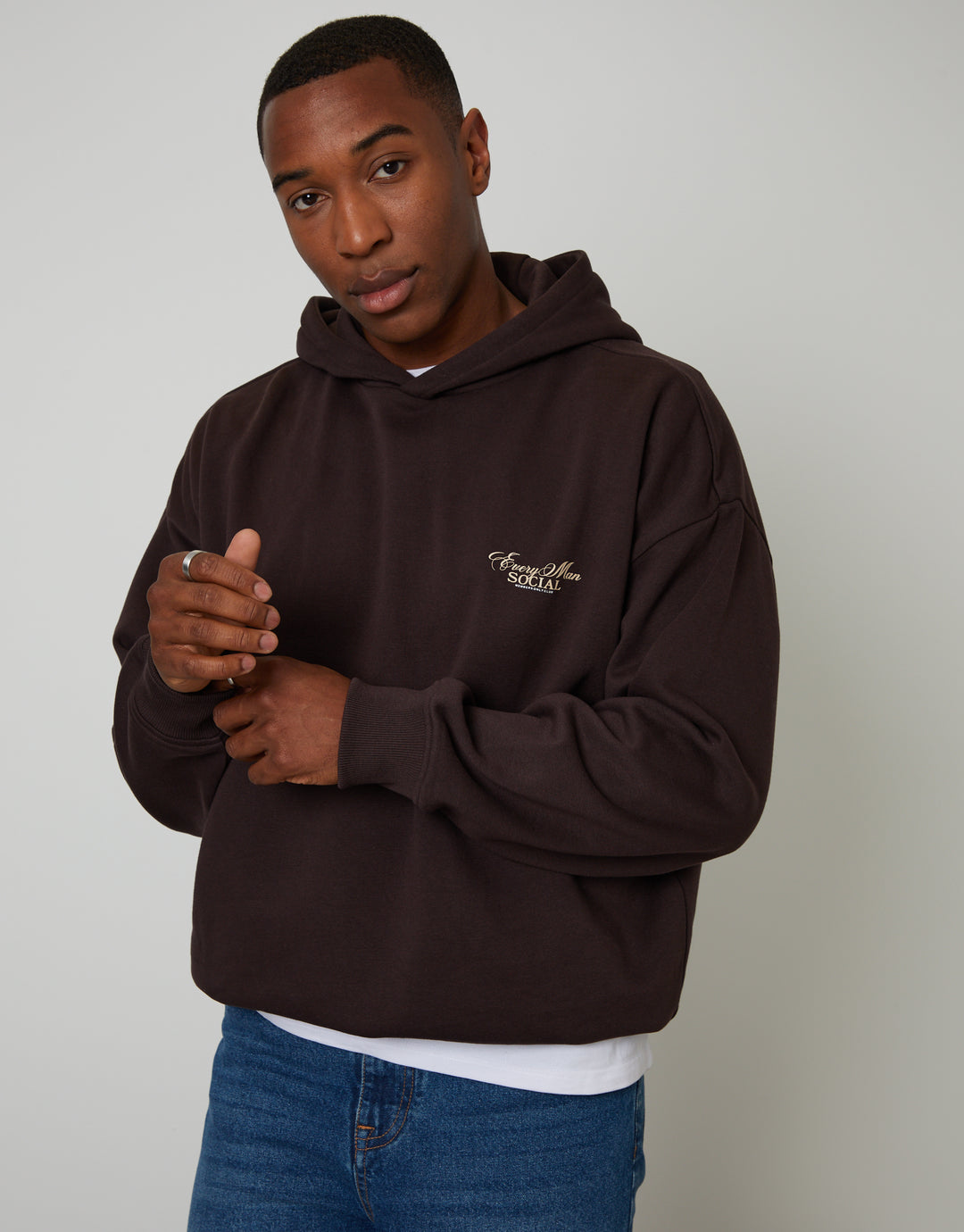 Chocolate Brown Relaxed Fit Graphic Print Hoodie