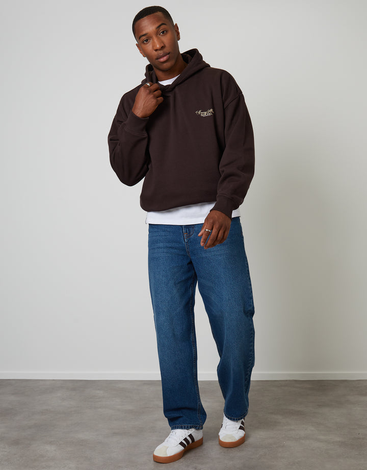 Chocolate Brown Relaxed Fit Graphic Print Hoodie