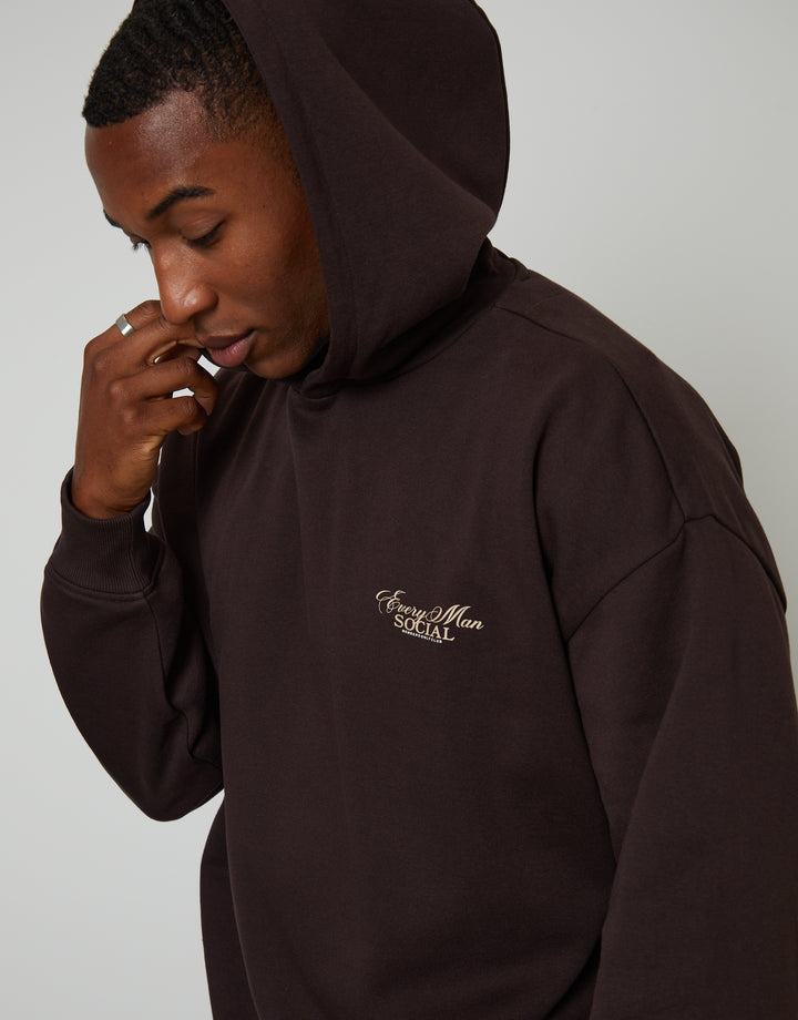 Chocolate Brown Relaxed Fit Graphic Print Hoodie