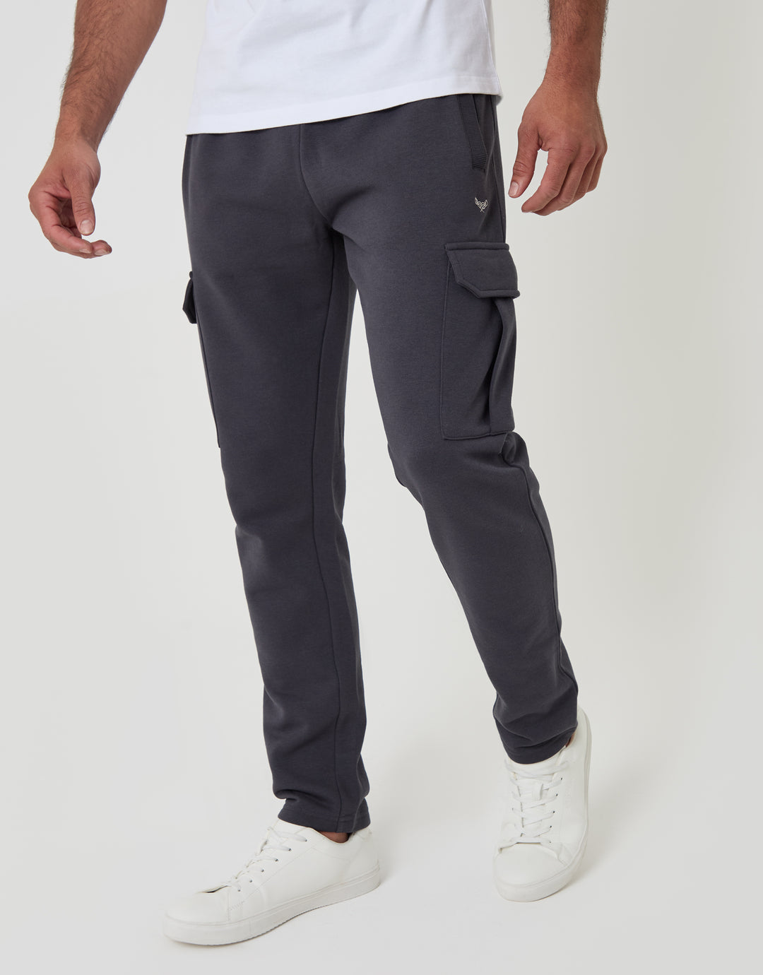 Threadbare Cotton Rich Cargo Joggers in Charcoal - front view