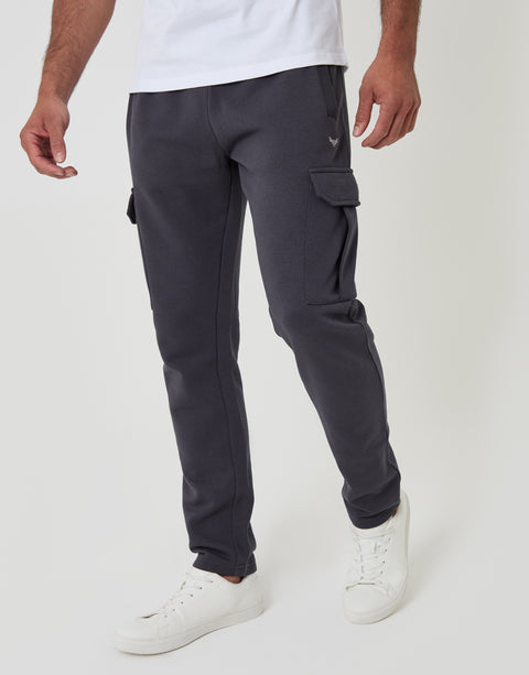 Threadbare Cotton Rich Cargo Joggers in Charcoal - front view