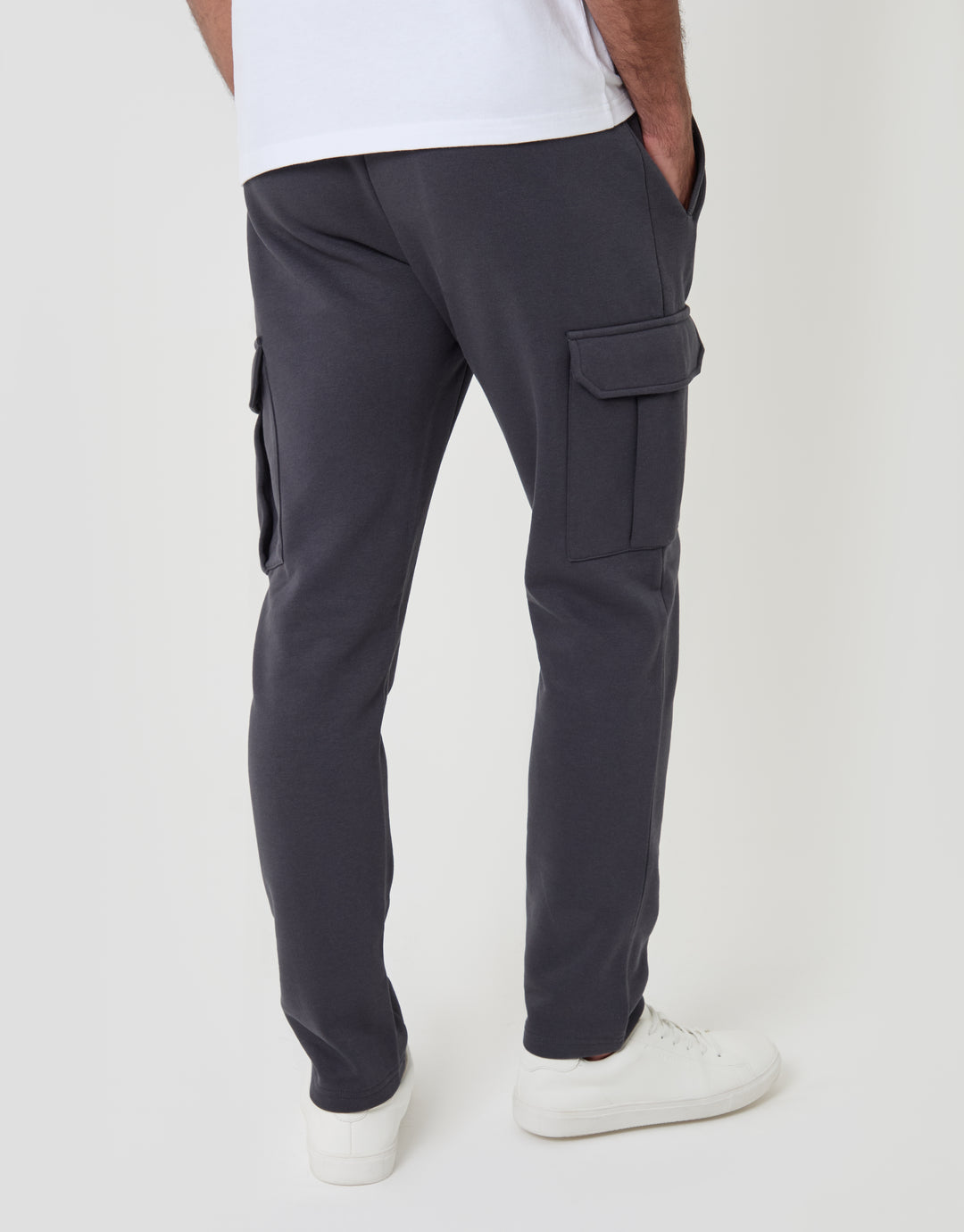Threadbare Cotton Rich Cargo Joggers in Charcoal - back view