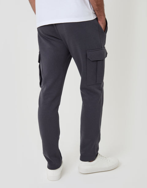 Threadbare Cotton Rich Cargo Joggers in Charcoal - back view
