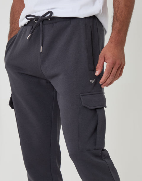 Threadbare Cotton Rich Cargo Joggers in Charcoal - close up