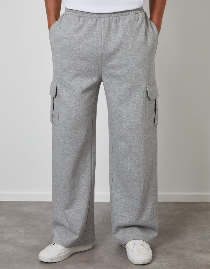 Light Grey Wide Leg Cargo Joggers
