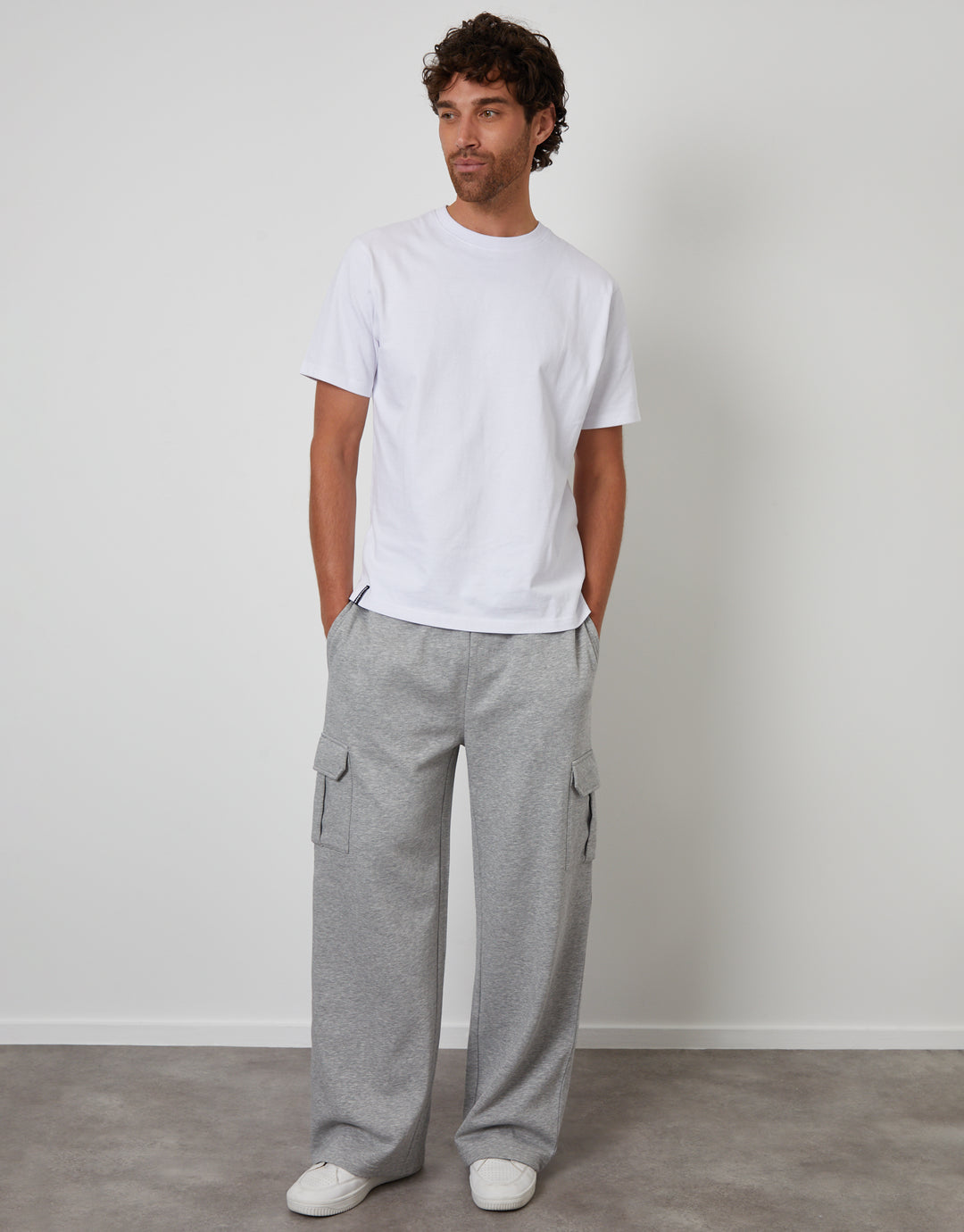Light Grey Wide Leg Cargo Joggers