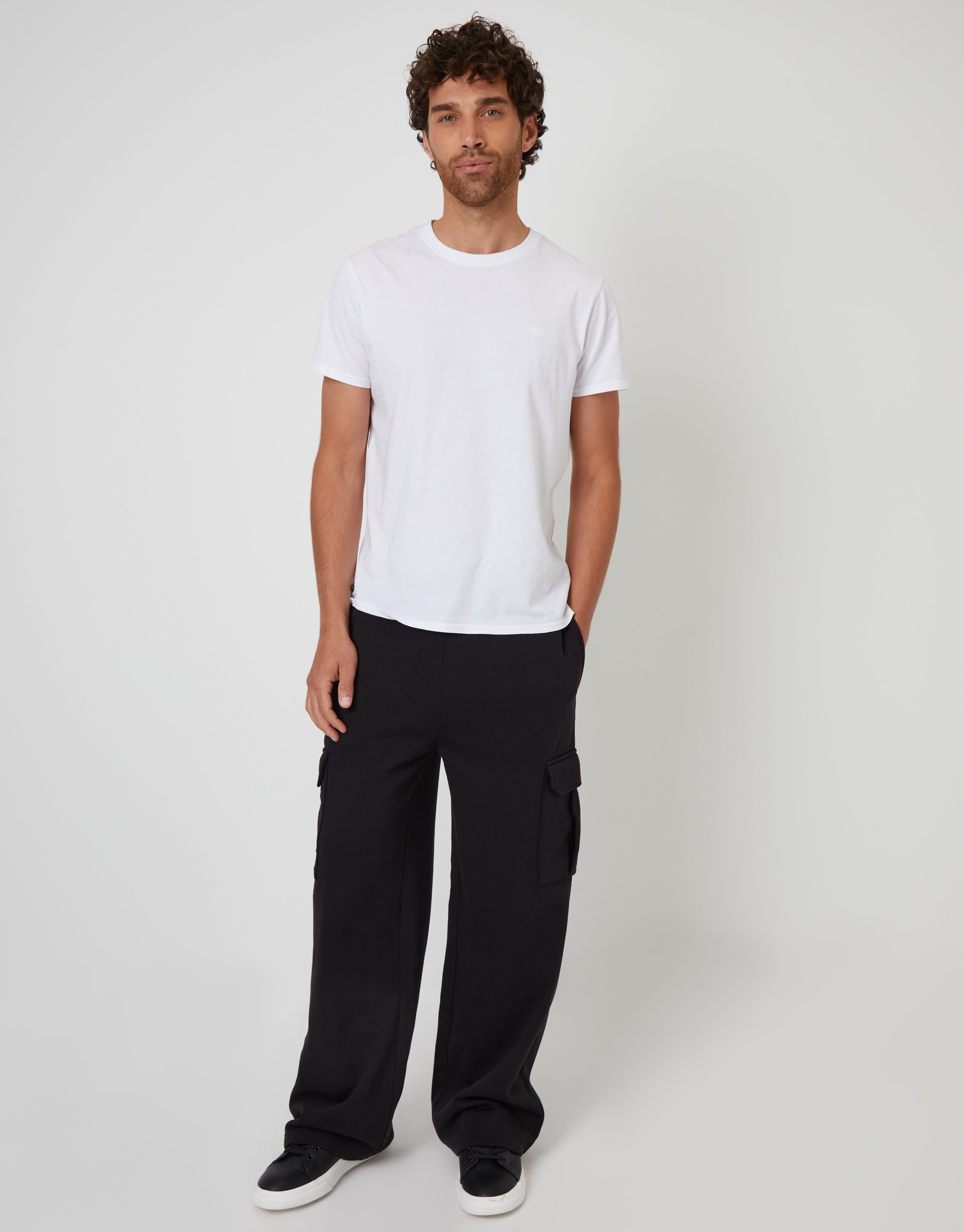Wide Leg Cargo Joggers in Black
