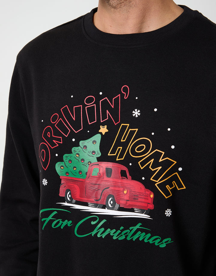 Black Christmas Graphic Print Crew Neck Sweatshirt