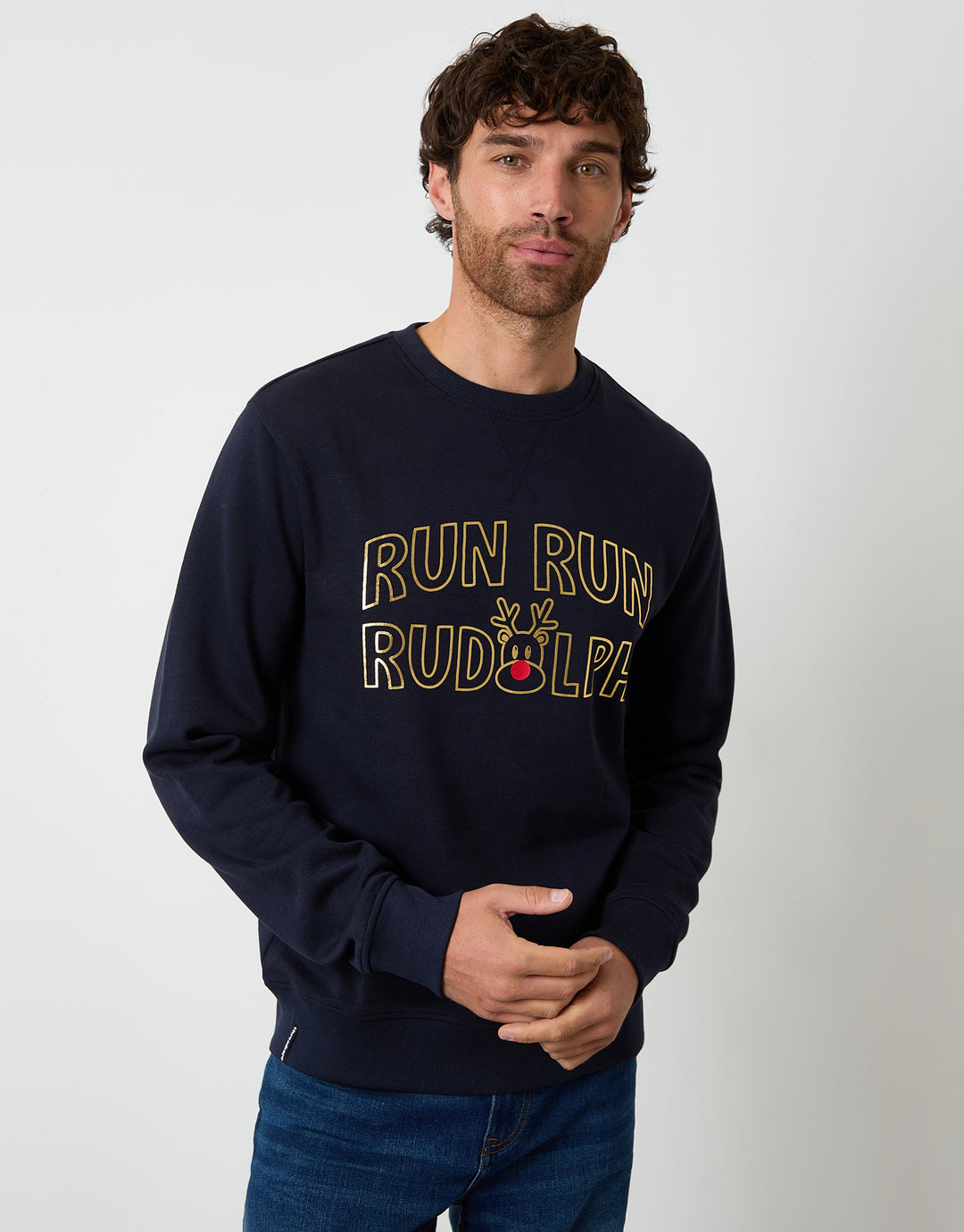 Navy Christmas Graphic Print Crew Neck Sweatshirt