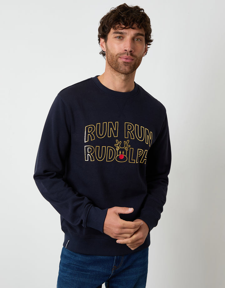 Navy Christmas Graphic Print Crew Neck Sweatshirt