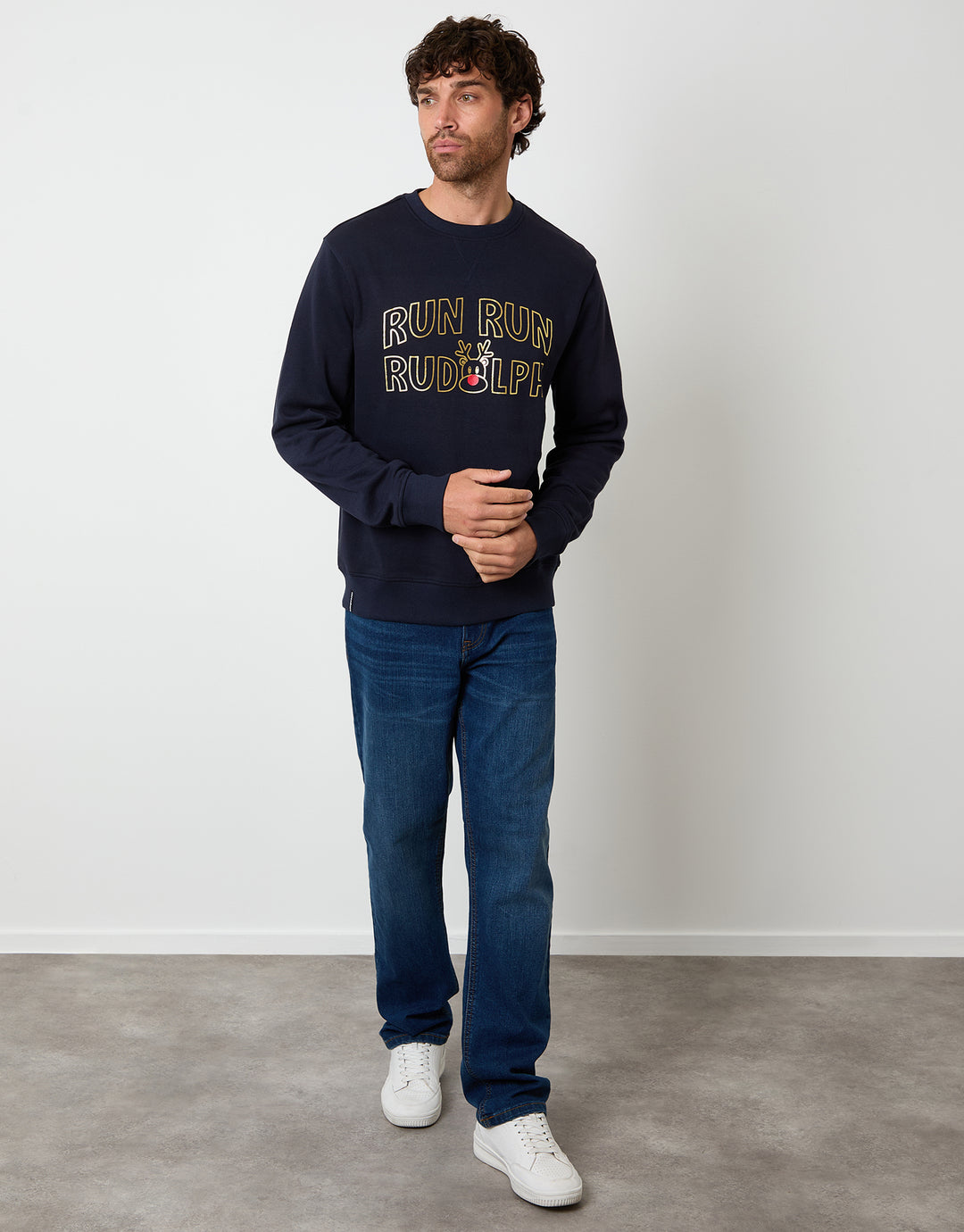 Navy Christmas Graphic Print Crew Neck Sweatshirt