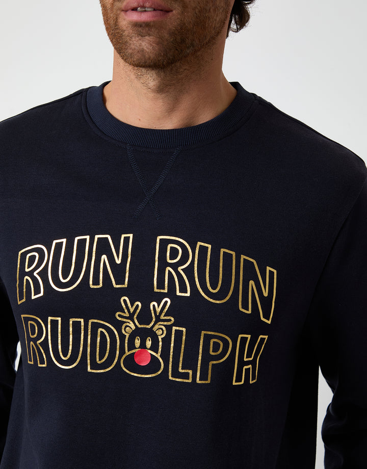 Navy Christmas Graphic Print Crew Neck Sweatshirt