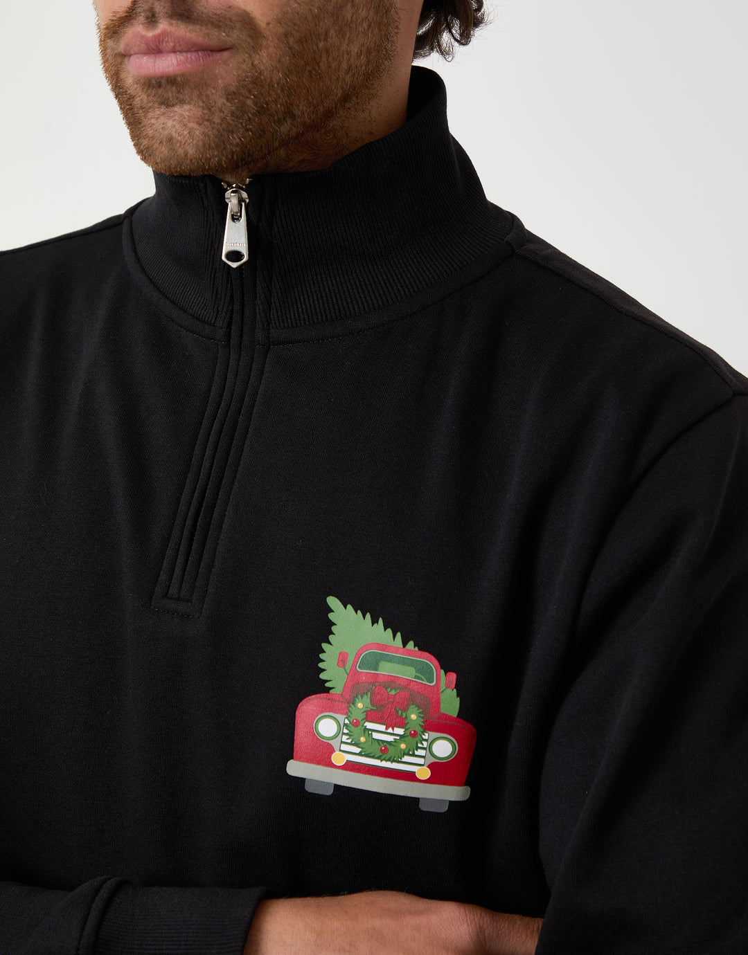 Black Christmas Graphic Print Quarter Zip Sweatshirt