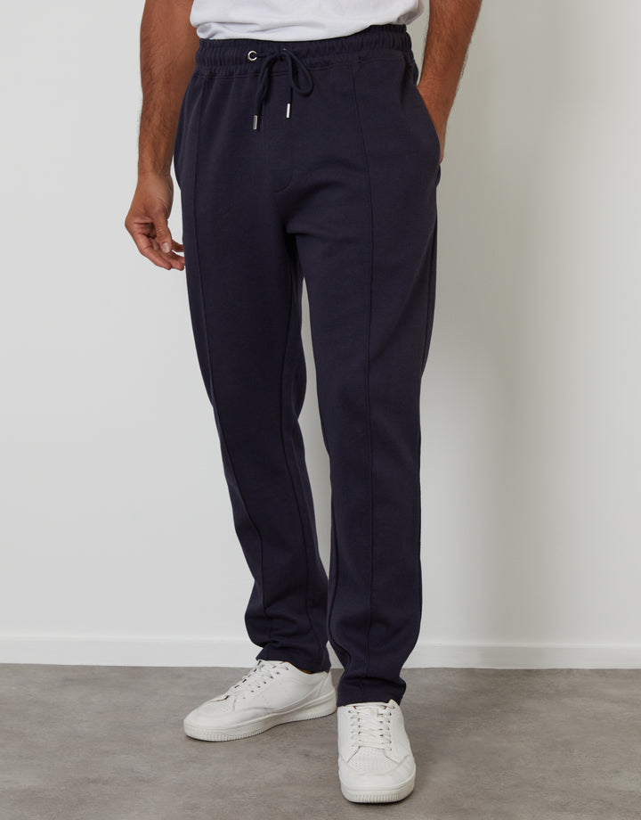 Navy Pintuck Pique Joggers