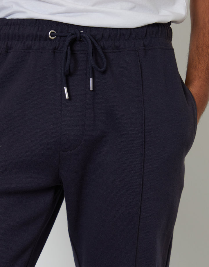 Navy Pintuck Pique Joggers