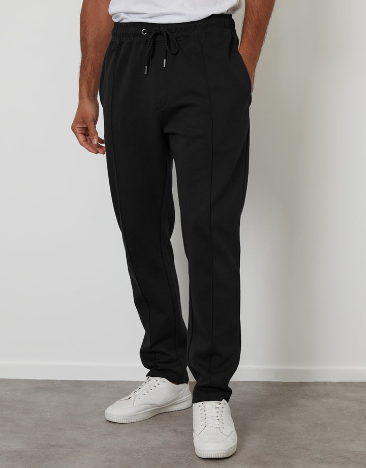 Black Pintuck Pique Joggers