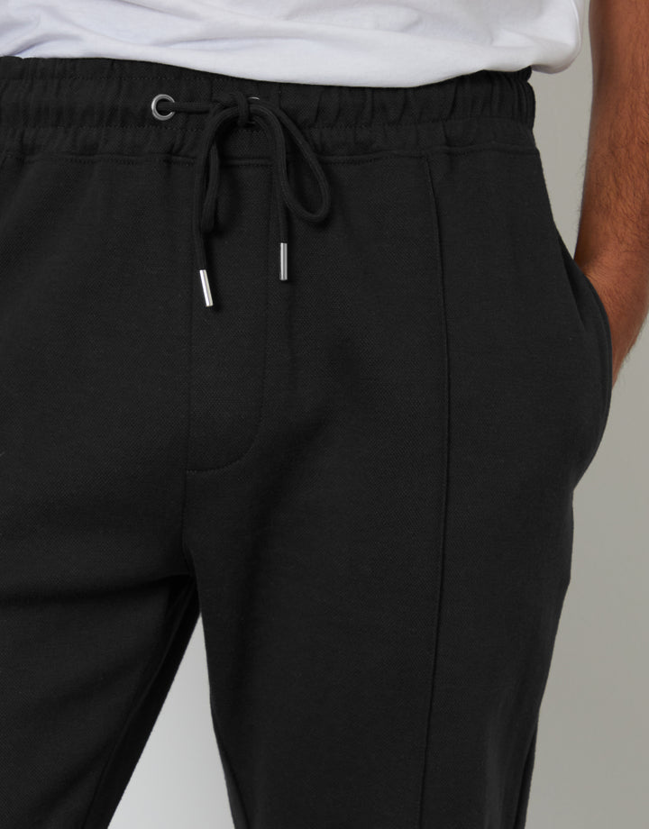 Black Pintuck Pique Joggers