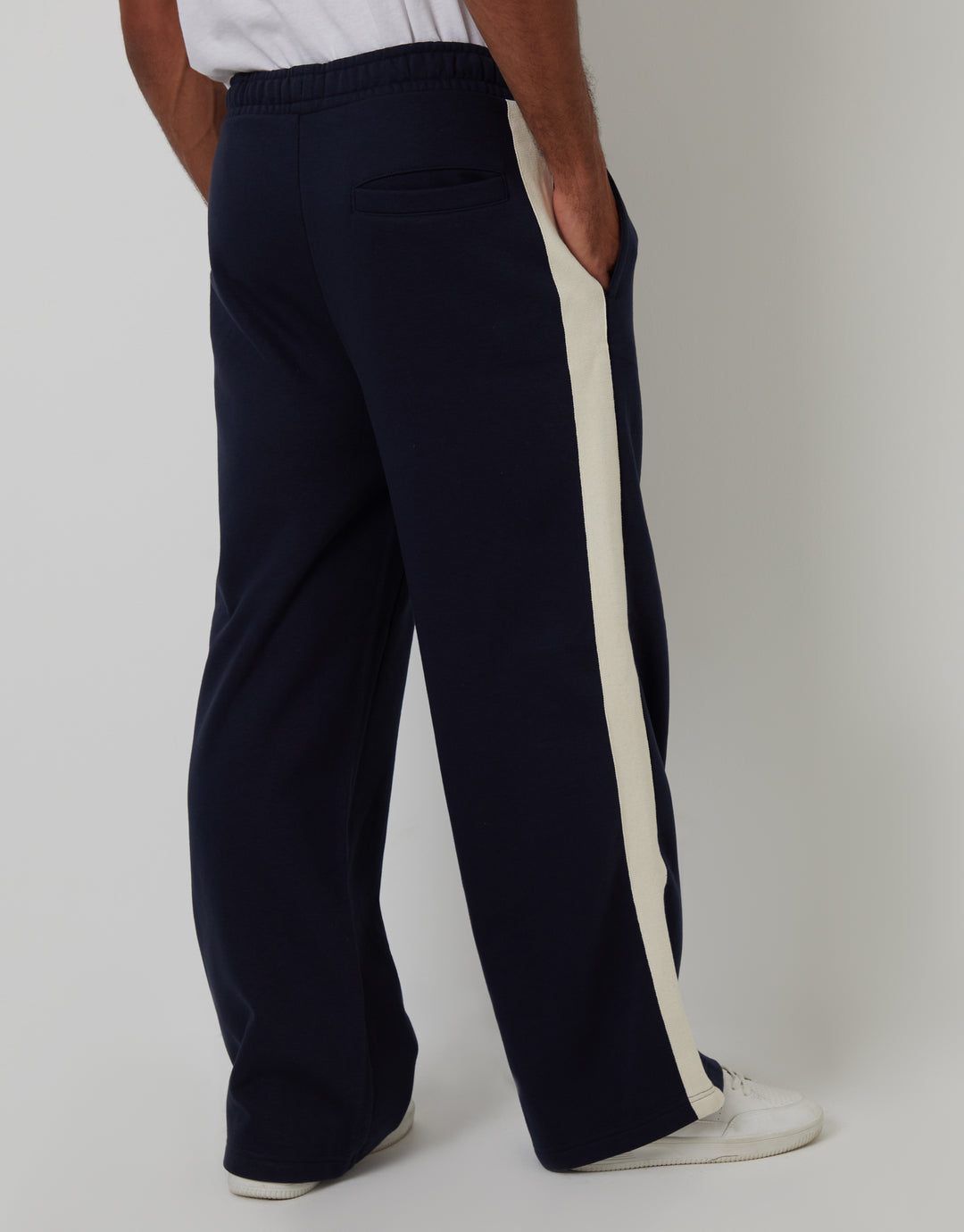 Navy Wide Leg Side Stripe Joggers