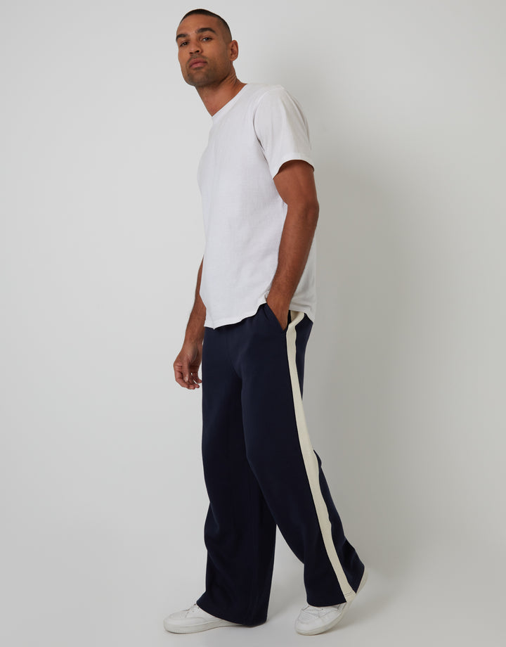 Navy Wide Leg Side Stripe Joggers