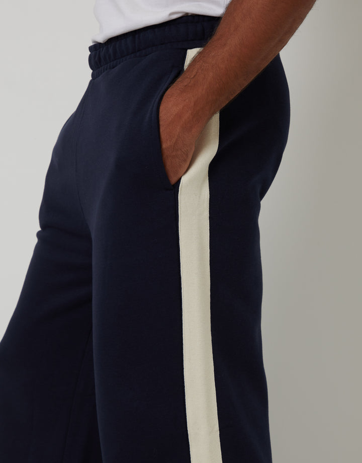 Navy Wide Leg Side Stripe Joggers