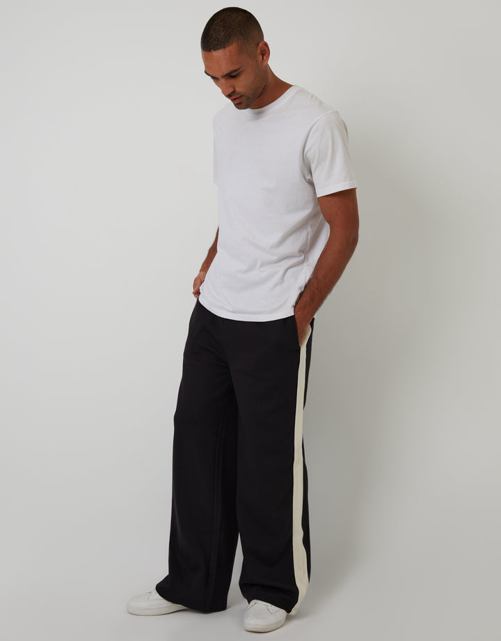Black Wide Leg Side Stripe Joggers