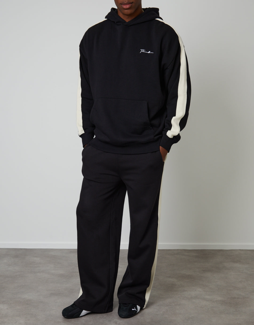 Black Wide Leg Side Stripe Joggers