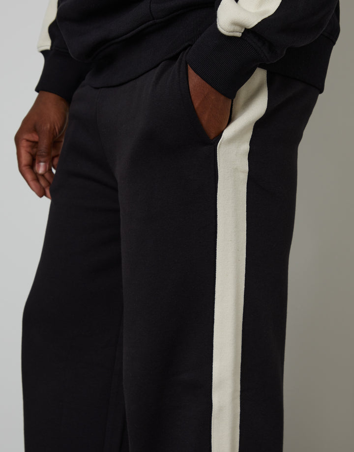 Black Wide Leg Side Stripe Joggers