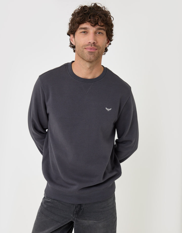 Threadbare Cotton Rich Crew Neck Sweatshirt in Charcoal - front view