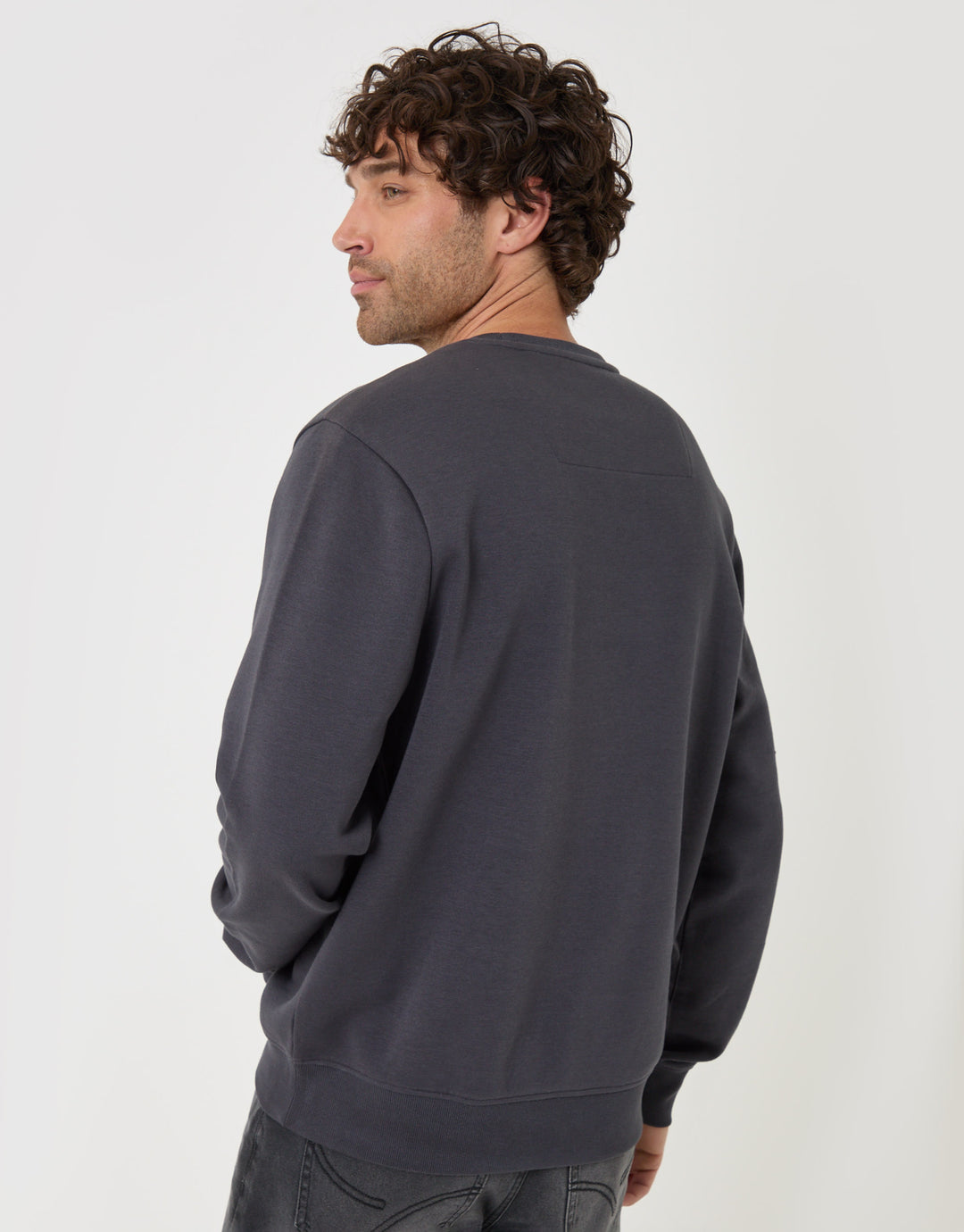 Threadbare Cotton Rich Crew Neck Sweatshirt in Charcoal - back view