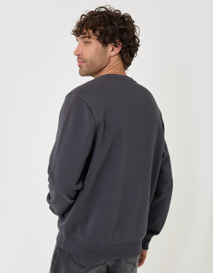 Threadbare Cotton Rich Crew Neck Sweatshirt in Charcoal - back view