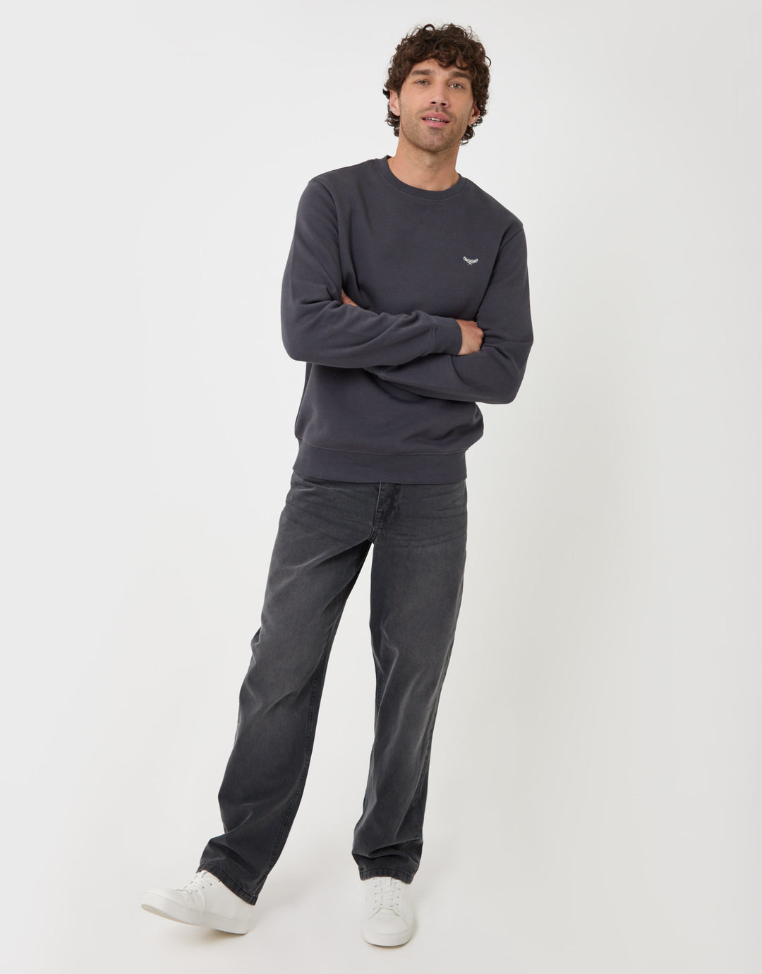 Threadbare Cotton Rich Crew Neck Sweatshirt in Charcoal - full body