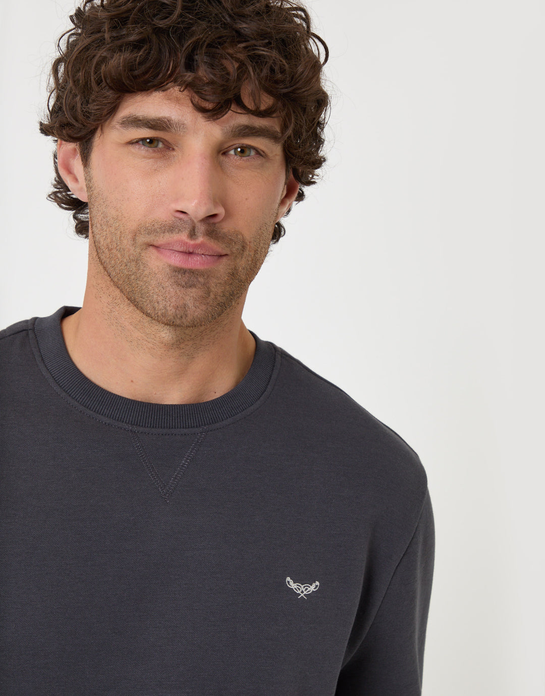 Threadbare Cotton Rich Crew Neck Sweatshirt in Charcoal - close up