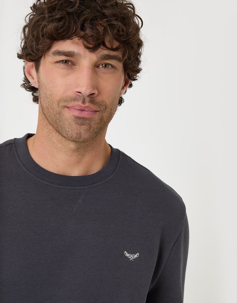 Threadbare Cotton Rich Crew Neck Sweatshirt in Charcoal - close up
