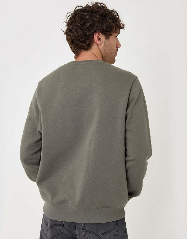 Threadbare Cotton Rich Crew Neck Sweatshirt in Dark Sage - back view