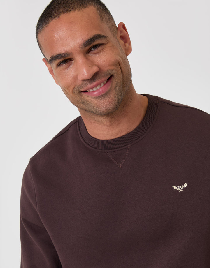 The Essential Cotton Rich Crew Neck Sweatshirt in Chocolate Brown