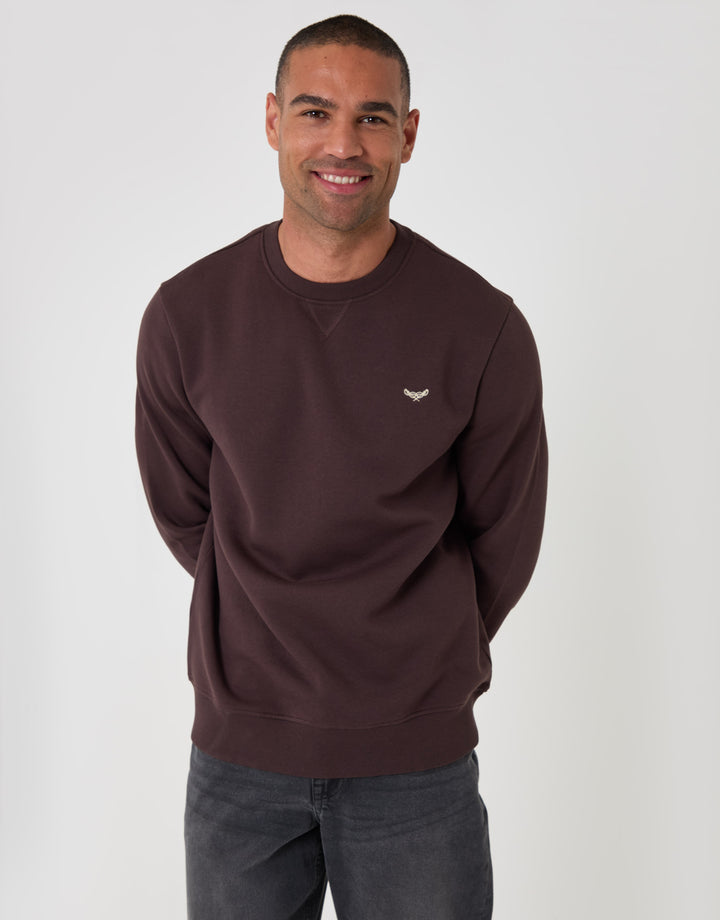 The Essential Cotton Rich Crew Neck Sweatshirt in Chocolate Brown