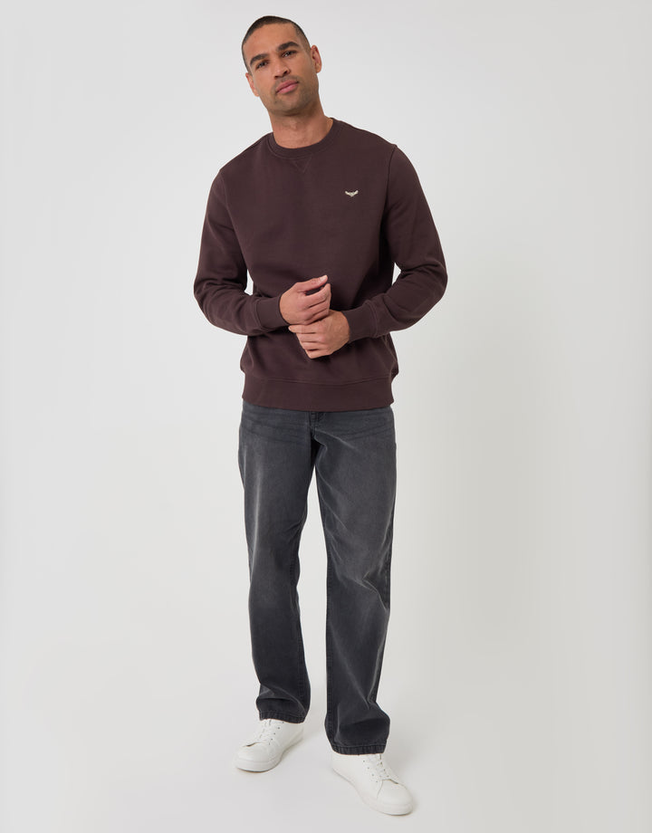 The Essential Cotton Rich Crew Neck Sweatshirt in Chocolate Brown