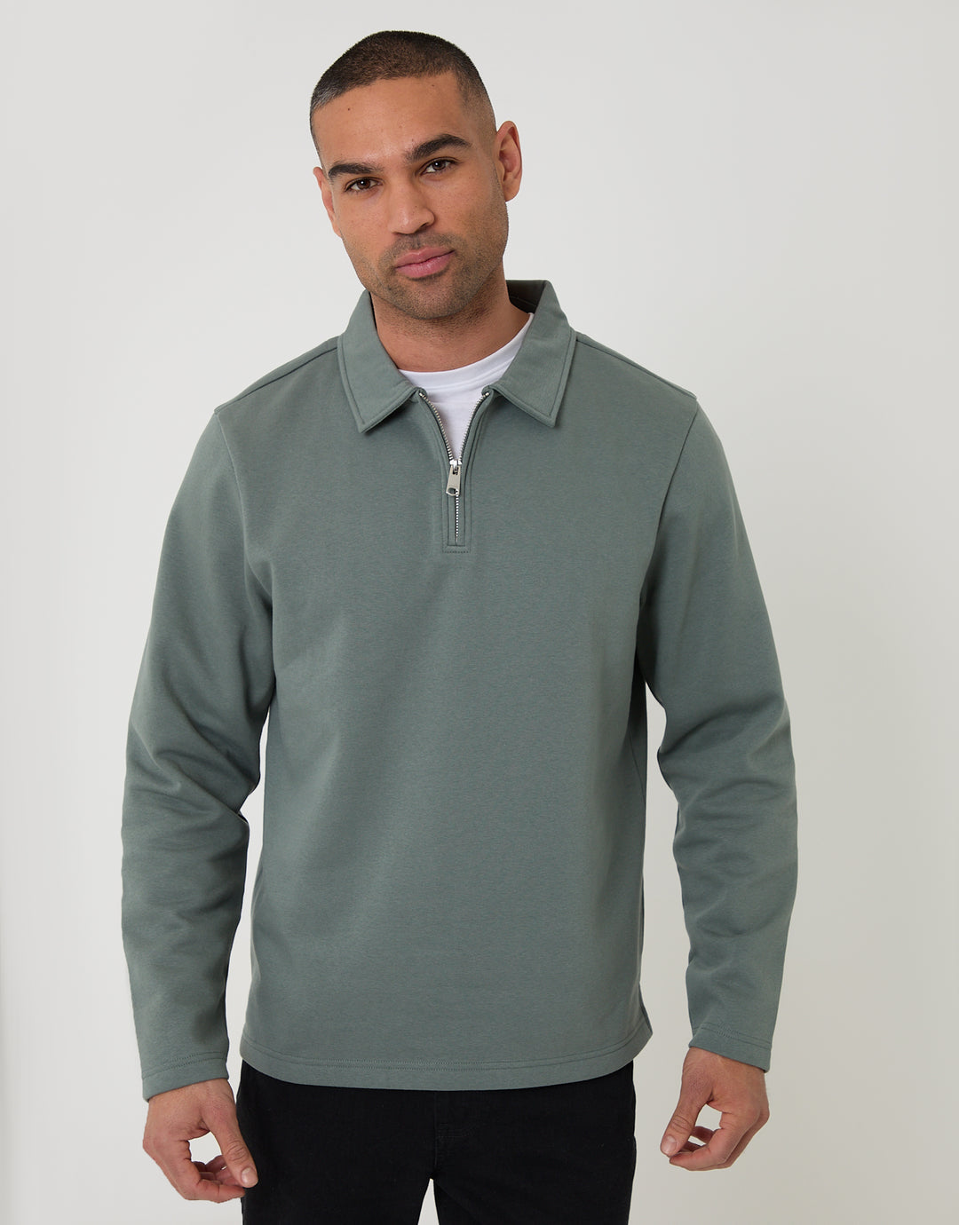 Blue Quarter Zip Long Sleeve Polo Sweatshirt