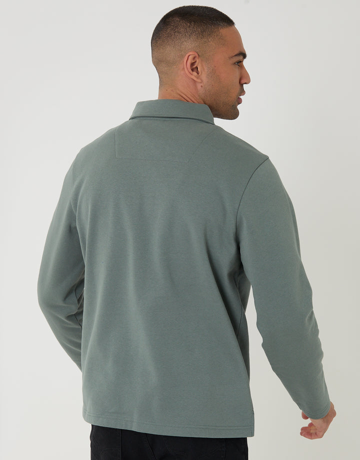 Blue Quarter Zip Long Sleeve Polo Sweatshirt