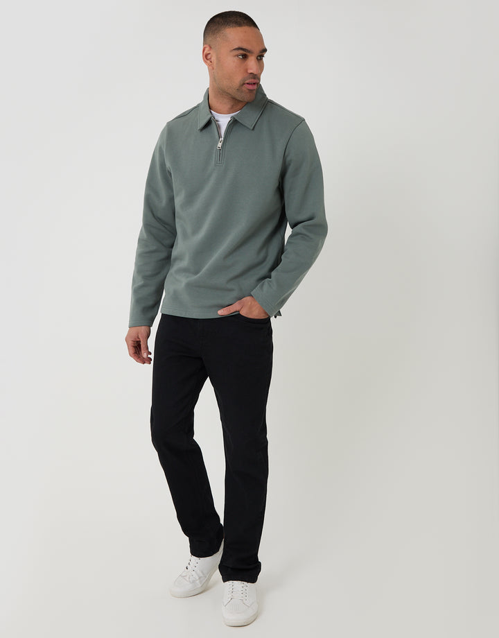 Blue Quarter Zip Long Sleeve Polo Sweatshirt