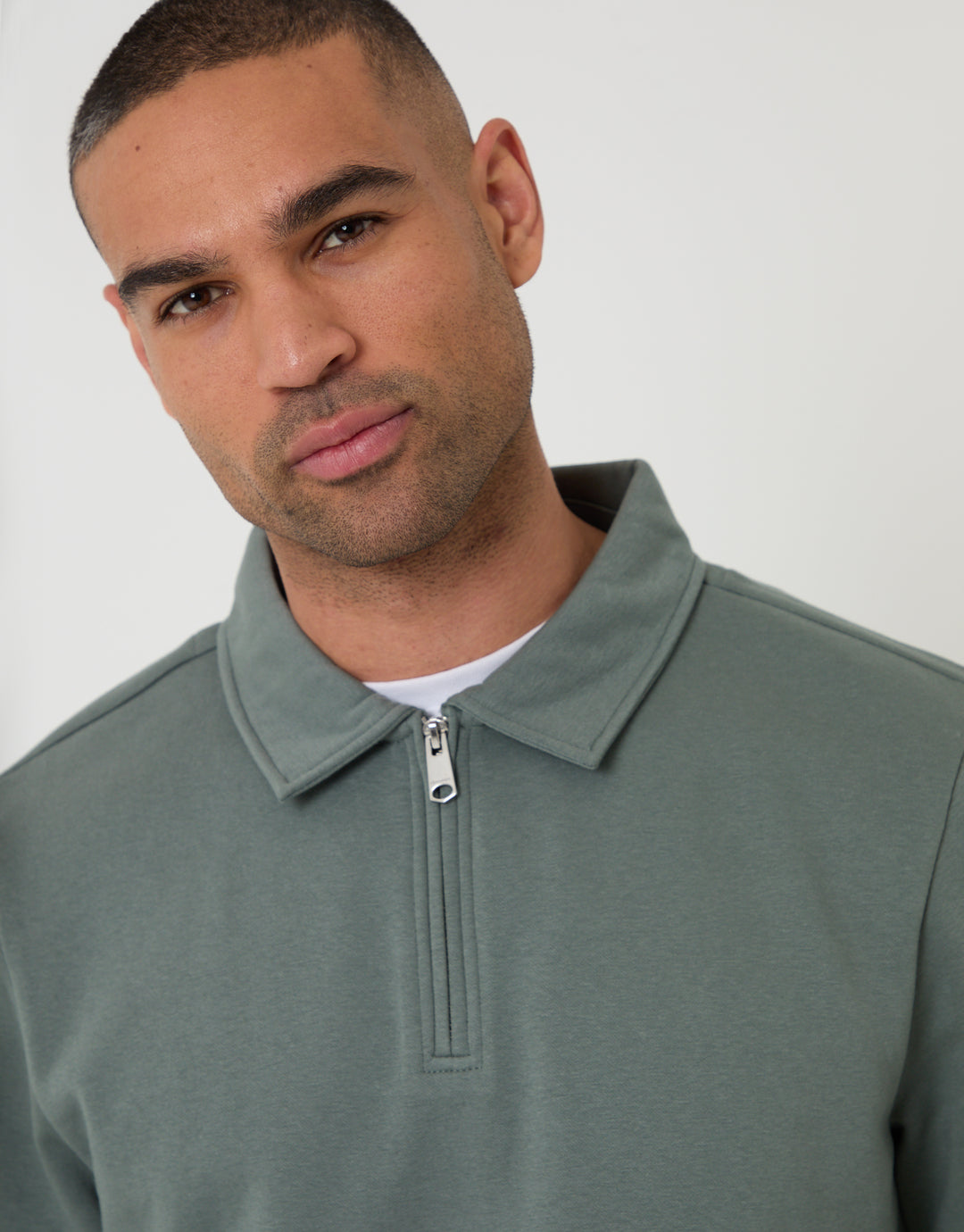 Blue Quarter Zip Long Sleeve Polo Sweatshirt