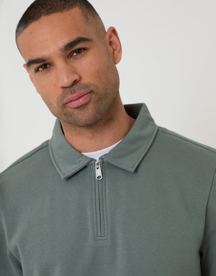 Blue Quarter Zip Long Sleeve Polo Sweatshirt