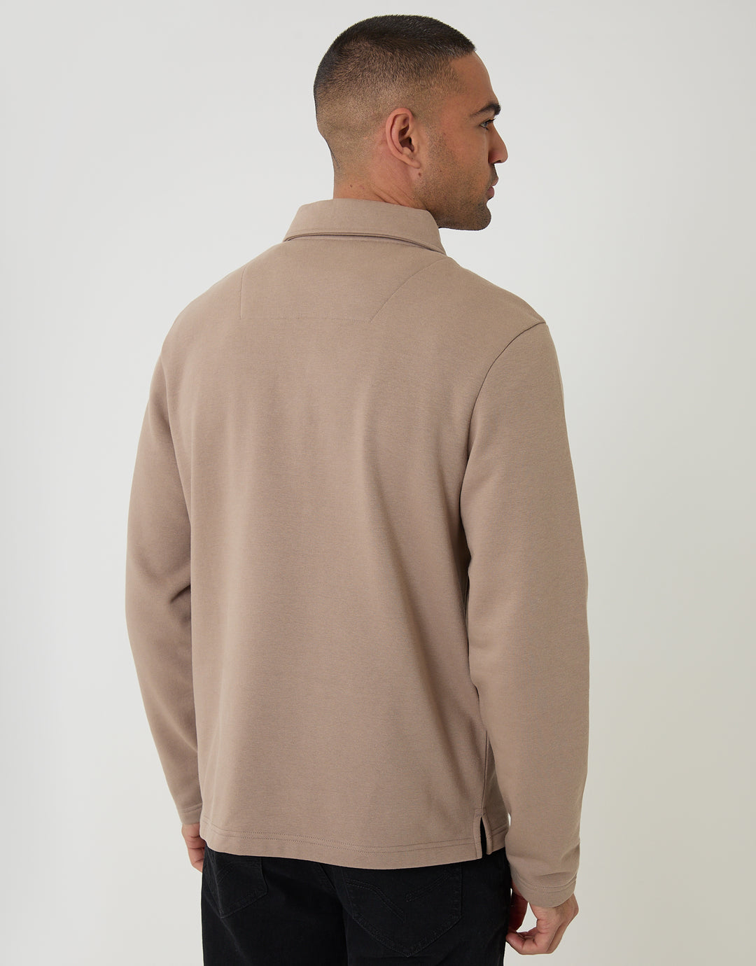 Taupe Quarter Zip Long Sleeve Polo Sweatshirt
