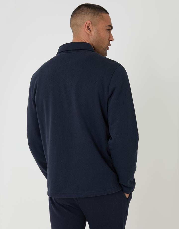 Navy Quarter Zip Long Sleeve Polo Sweatshirt